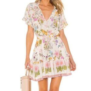 Spell and The Gypsy Floral Wild Bloom Play Drawstring Mini Dress M Cream/Pink